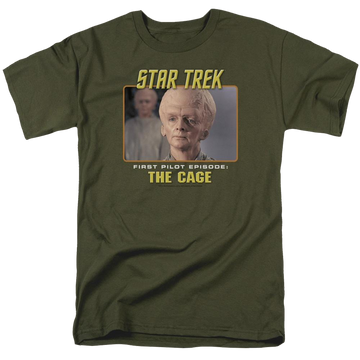 Military green men's regular fit t-shirt with Star Trek The Original Series The Cage graphic