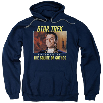 Navy pullover hoodie with Star Trek The Squire Of Gothos graphic