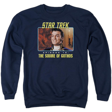 Navy men's crewneck sweatshirt with Star Trek The Squire Of Gothos graphic