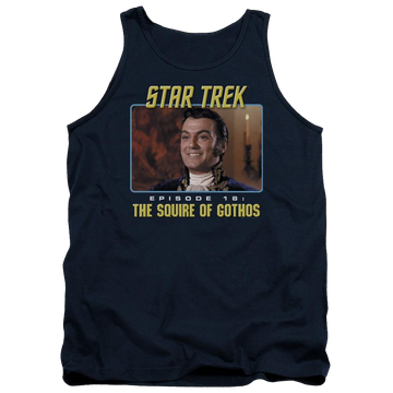 Navy men's tank with Star Trek The Squire Of Gothos graphic