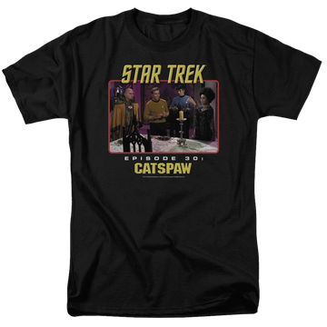 Black men's regular fit t-shirt with Star Trek Original Cats Paw graphic