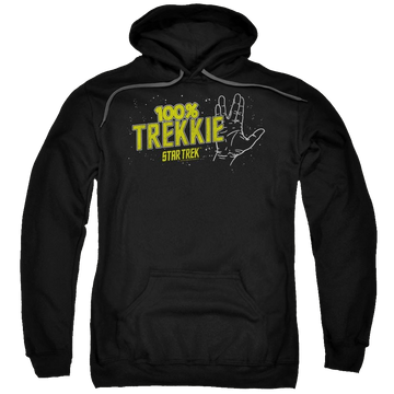 Black pullover hoodie with Star Trek Trekkie graphic