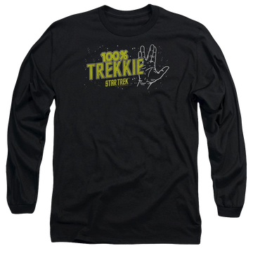 Black men's long sleeve t-shirt with Star Trek Trekkie graphic