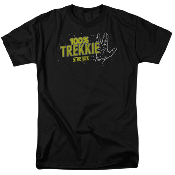 Black men's regular fit t-shirt with Star Trek Trekkie graphic