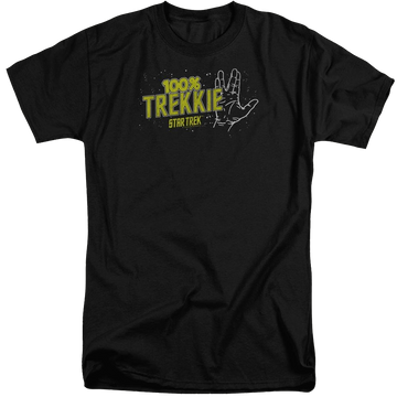 Black men's tall fit t-shirt with Star Trek Trekkie graphic