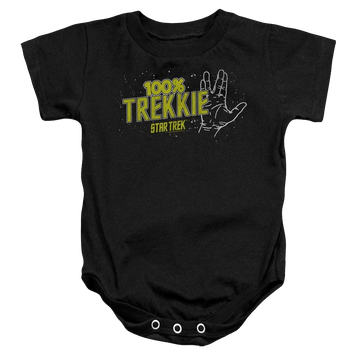 Black baby bodysuit with Star Trek Trekkie graphic