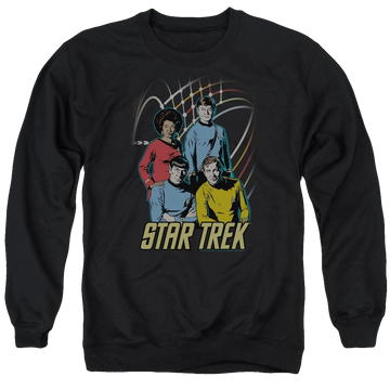 Black men's crewneck sweatshirt with Star Trek Warp Factor 4 graphic