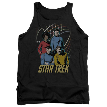 Black men's tank with Star Trek Warp Factor 4 graphic