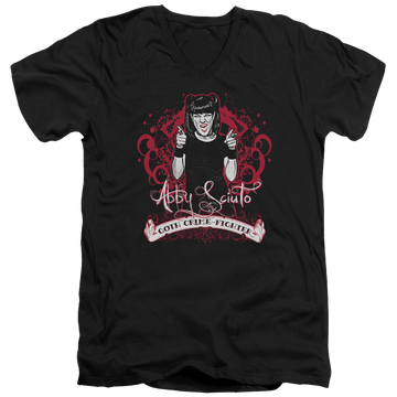 Black men's v-neck t-shirt with NCIS Goth Crime Fighter graphic