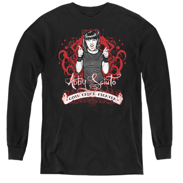 Black youth long sleeve t-shirt with NCIS Goth Crime Fighter graphic