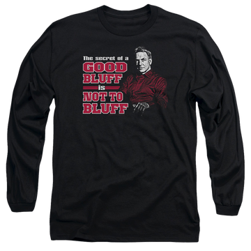 Black men's long sleeve t-shirt with NCIS No Bluffing graphic