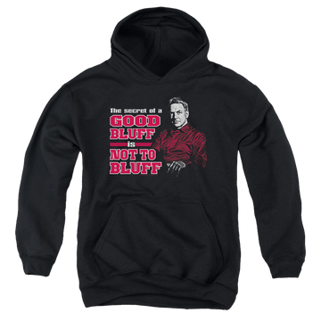 Black youth hoodie for ages 8 to 12 with NCIS No Bluffing graphic