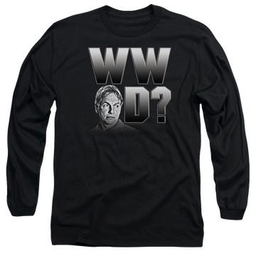 Black men's long sleeve t-shirt with NCIS What Would Gibbs Do graphic
