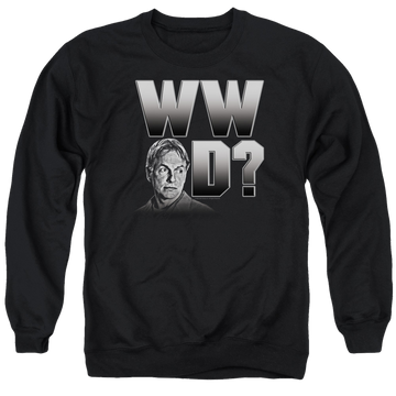 Black men's crewneck sweatshirt with NCIS What Would Gibbs Do graphic