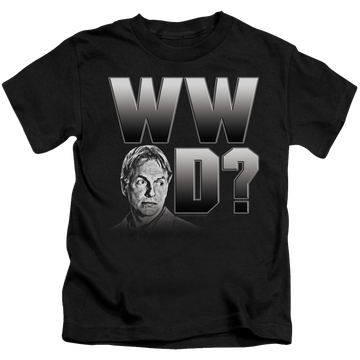 Black kid's t-shirt for ages 4 to 7 with NCIS What Would Gibbs Do graphic