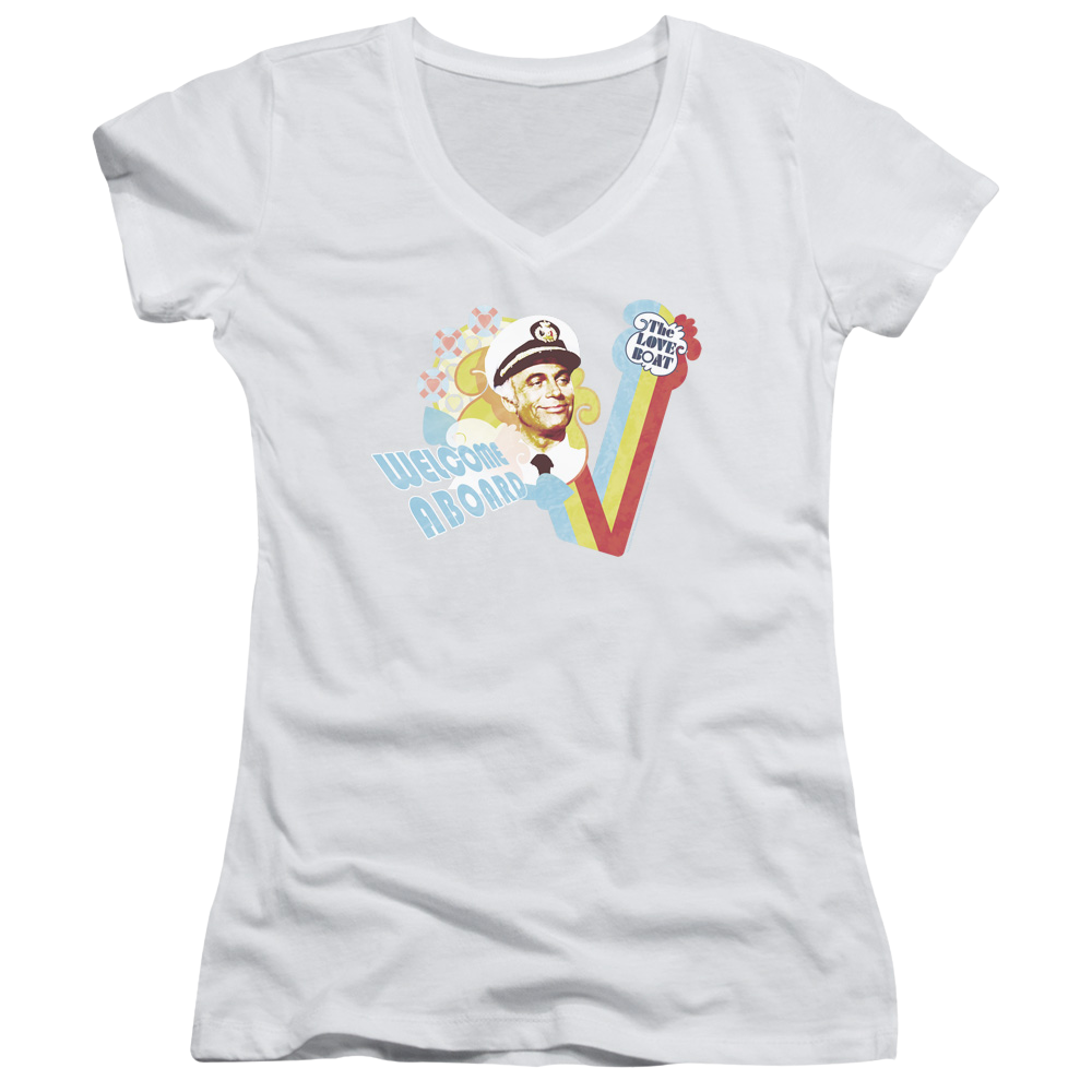 Love Boat, The Welcome Aboard - Juniors V-Neck T-Shirt Juniors V-Neck T-Shirt The Love Boat   