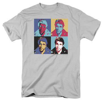 Silver men's regular fit t-shirt with Happy Days Fonz Pop graphic