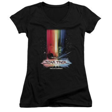 Black juniors v-neck t-shirt with Star Trek Motion Picture Poster graphic