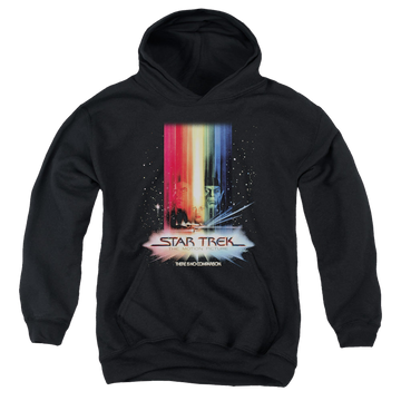 Black youth hoodie for ages 8 to 12 with Star Trek Movies Motion Picture Poster graphic