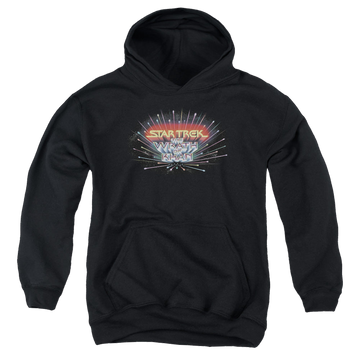 Black youth hoodie for ages 8 to 12 with Star Trek Movies Khan Logo graphic