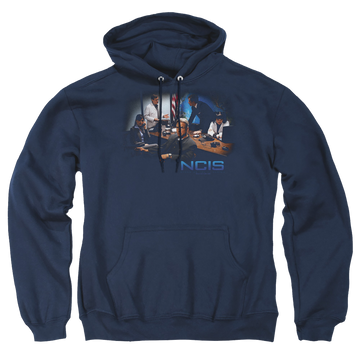 Navy pullover hoodie with NCIS Original Cast graphic