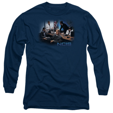 Navy men's long sleeve t-shirt with NCIS Original Cast graphic