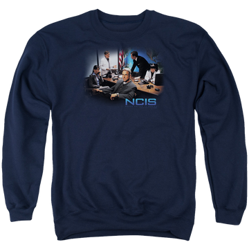 Navy men's crewneck sweatshirt with NCIS Original Cast graphic