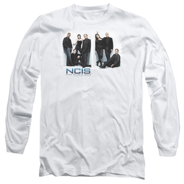 White men's long sleeve t-shirt with NCIS White Room graphic
