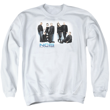 White men's crewneck sweatshirt with NCIS White Room graphic