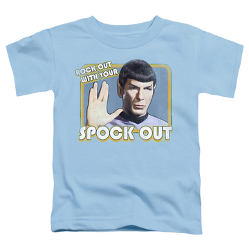 Light blue toddler t-shirt with Star Trek The Original Series Spock Out graphic