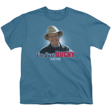 Slate youth t-shirt for ages 8 to 12 with NCIS Just Ducky graphic