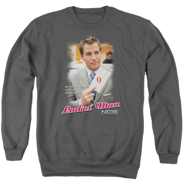 Charcoal men's crewneck sweatshirt with NCIS Ladies Man graphic