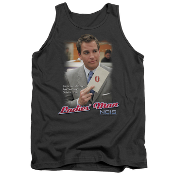 Charcoal men's tank with NCIS Ladies Man graphic
