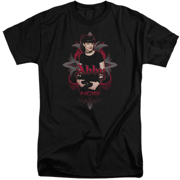 Black men's tall fit t-shirt with NCIS Abby Gothic graphic