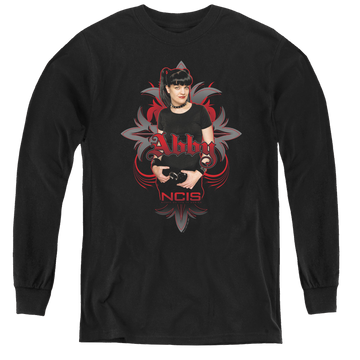 Black youth long sleeve t-shirt with NCIS Abby Gothic graphic