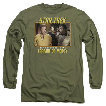 Military green men's long sleeve t-shirt with Star Trek Episode 27 graphic