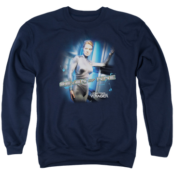Navy men's crewneck sweatshirt with Star Trek Seven Of Nine graphic