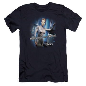 Navy men's premium slim fit t-shirt with Star Trek Seven Of Nine graphic