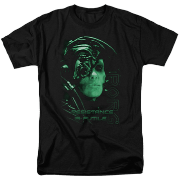 Black men's regular fit t-shirt with Star Trek Resistance Is Futile graphic