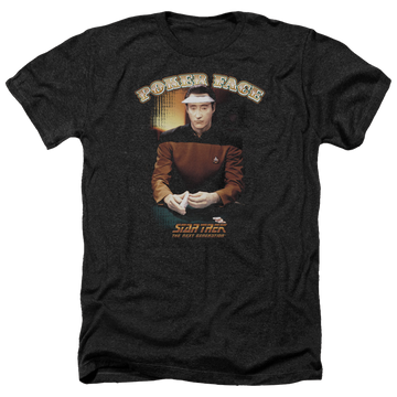 Charcoal men's heather t-shirt with Star Trek Poker Face graphic