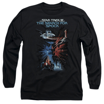 Black men's long sleeve t-shirt with Star Trek Search For Spock(movie) graphic