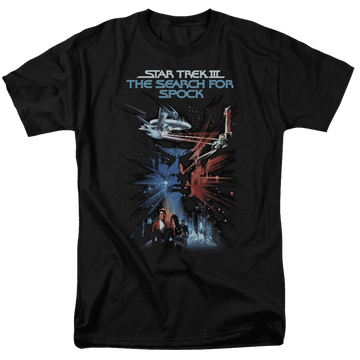 Black men's regular fit t-shirt with Star Trek Search For Spock(movie) graphic