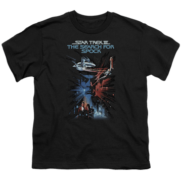 Black youth t-shirt for ages 8 to 12 with Star Trek Movies Search For Spock(Movie) graphic