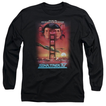 Black men's long sleeve t-shirt with Star Trek The Voyage Home(movie) graphic