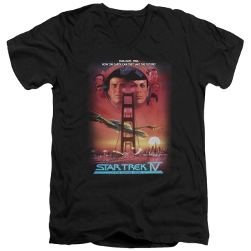 Black men's v-neck t-shirt with Star Trek The Voyage Home(movie) graphic