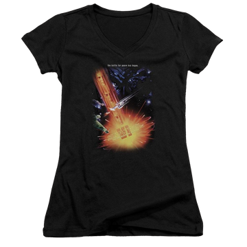 Black juniors v-neck t-shirt with Star Trek Undiscovered Cntry(movie) graphic