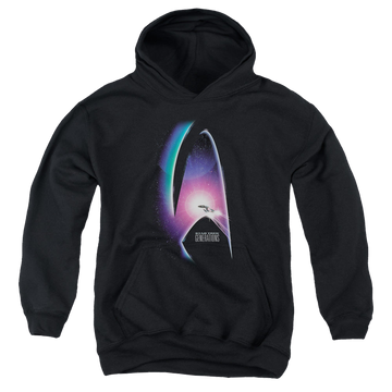 Black youth hoodie for ages 8 to 12 with Star Trek Movies Generations(Movie) graphic