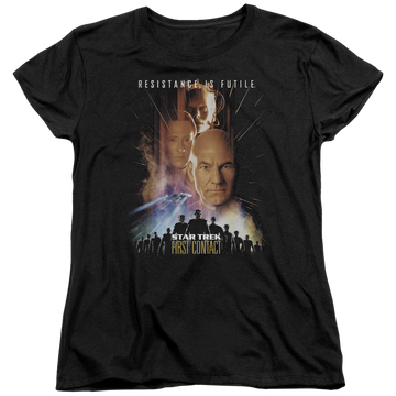 Black women's t-shirt with Star Trek Movies First Contact(Movie) graphic