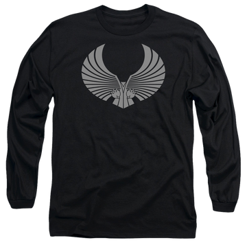 Black men's long sleeve t-shirt with Star Trek Romulan Logo graphic
