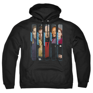 Black pullover hoodie with Star Trek The Captains graphic